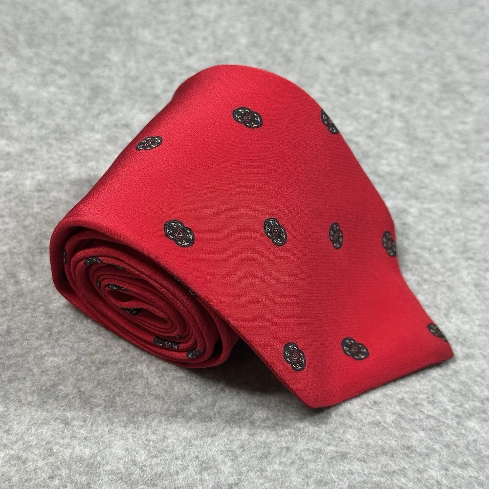 Vintage Lanvin Paris Red Silk Tie Black Medallion Italy Designer Necktie 56x3in